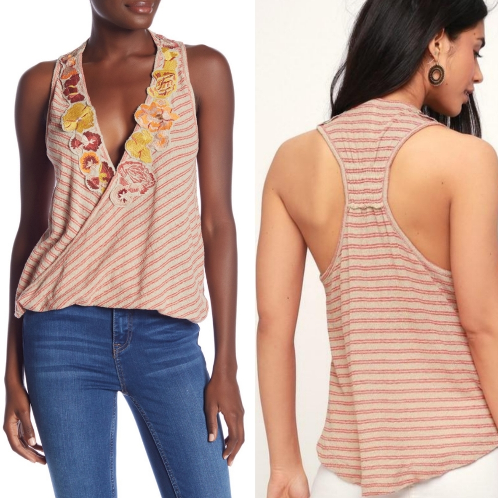 FREE PEOPLE Floral Applique Frida Tank NWT XS